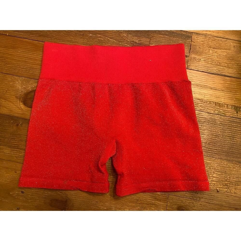 FOREVER 21 Small High-Waisted Red Glitter Athletic Bike Shorts Sparkly Glam